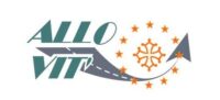 Logo "ALLO VIT" en lettres vertes sur une route fléchée grise. La Croix Occitane orange est entourée de douze étoiles symbolisant l'Europe.